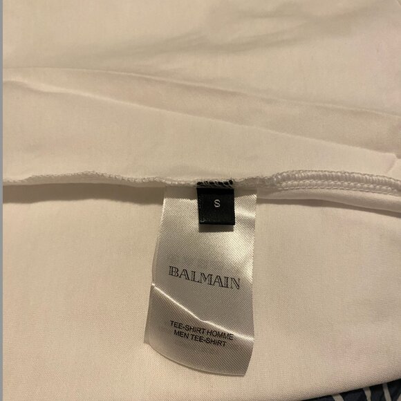 Balmain Paris Essential White Cotton Flocked Logo Button Detail Tee Shirt Small - Picture 5 of 5
